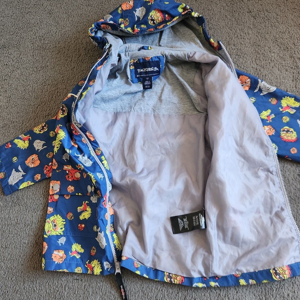 SKECHERS Kids Rain Jacket Size 7 Blue Monsters Hood Outerwear Full Zip - Picture 6 of 13